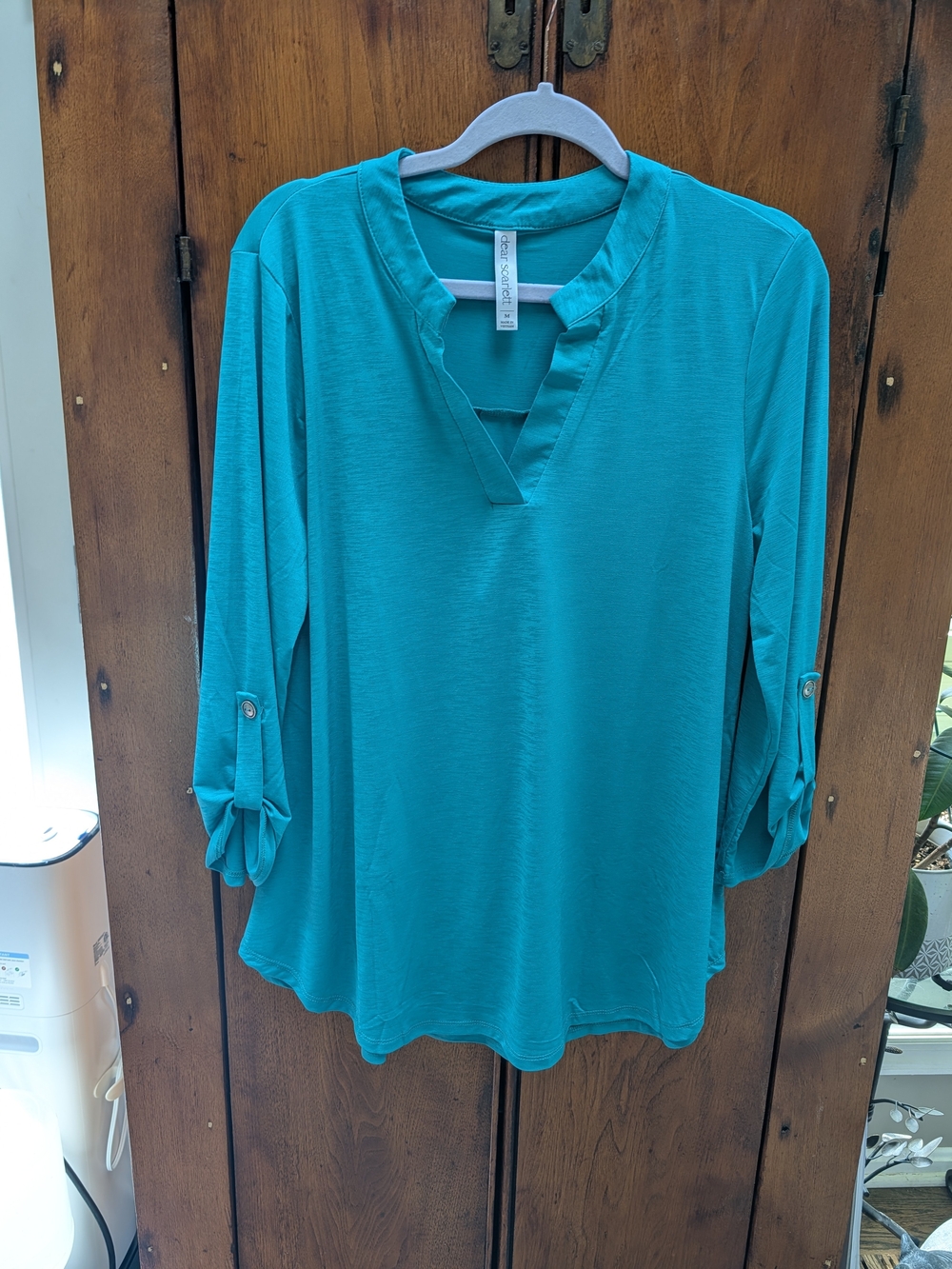 Women's Dear Scarlett Jade green Lizzie Wrinkle Free Roll-Sleeve Blouse